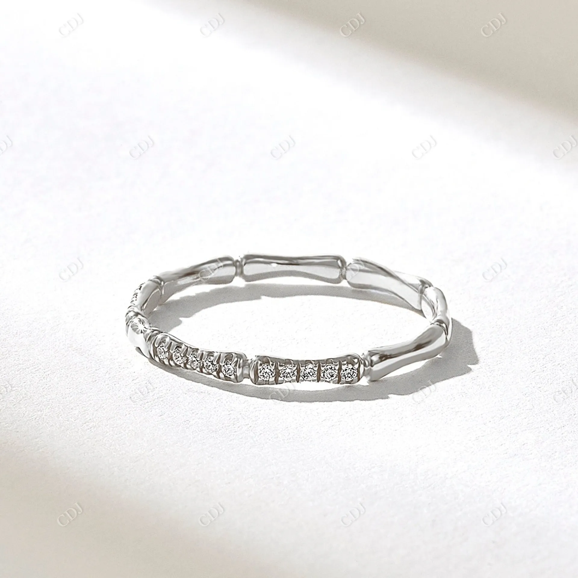 0.20CTW Pave Diamond Half Eternity Bamboo Wedding Band