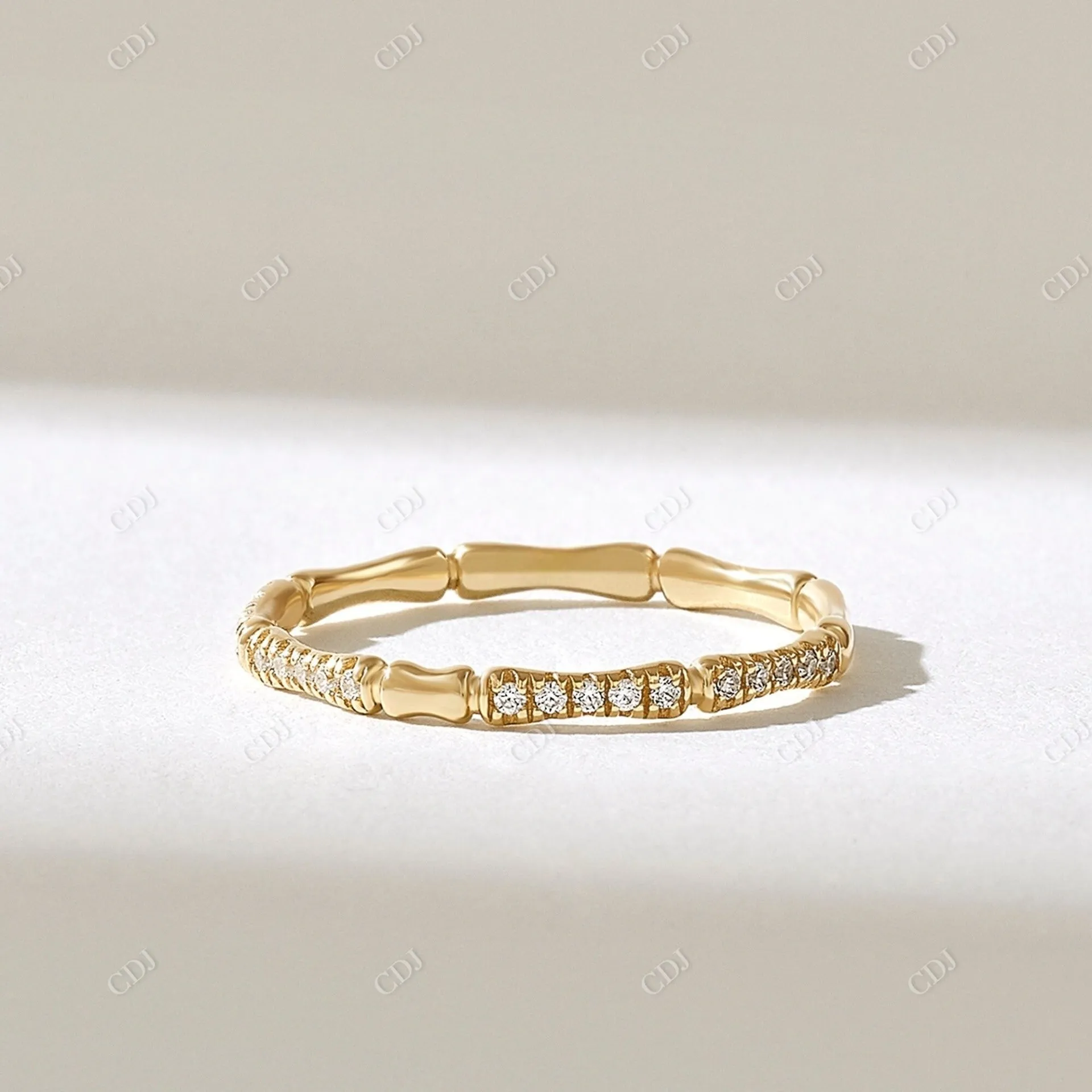 0.20CTW Pave Diamond Half Eternity Bamboo Wedding Band