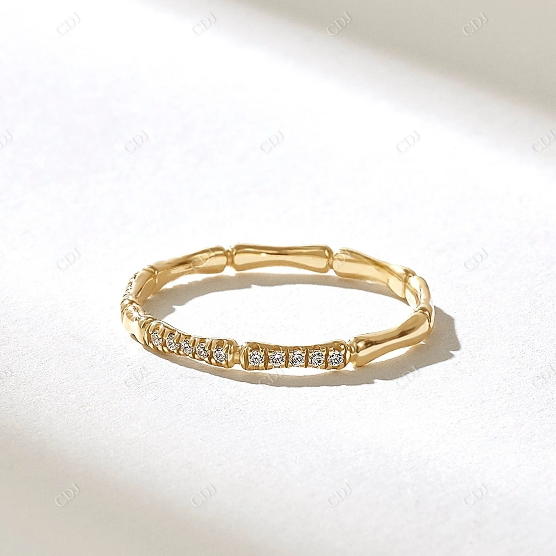 0.20CTW Pave Diamond Half Eternity Bamboo Wedding Band