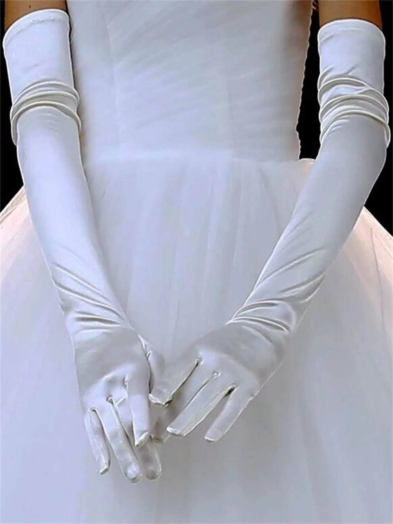 1 Pair Plain Simple Elegant Bridal Gloves, Suitable For Daily Wear And Wedding Decoration