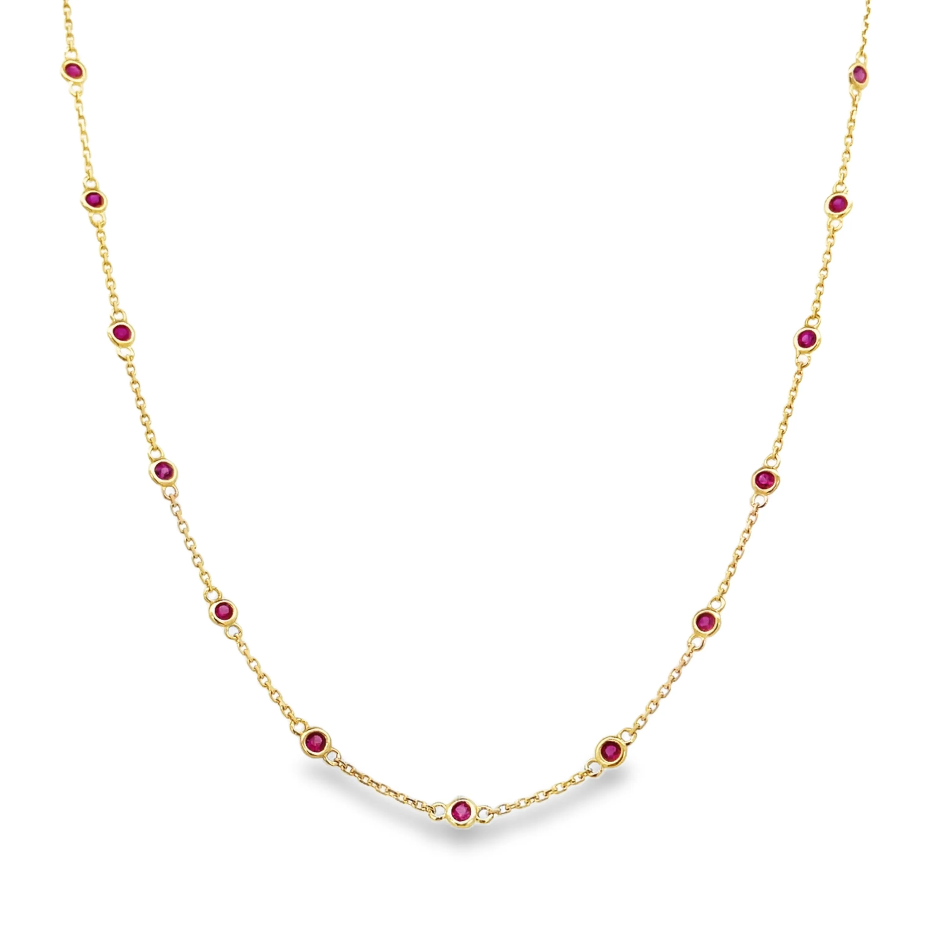 14K Ruby Bezel Station Necklace