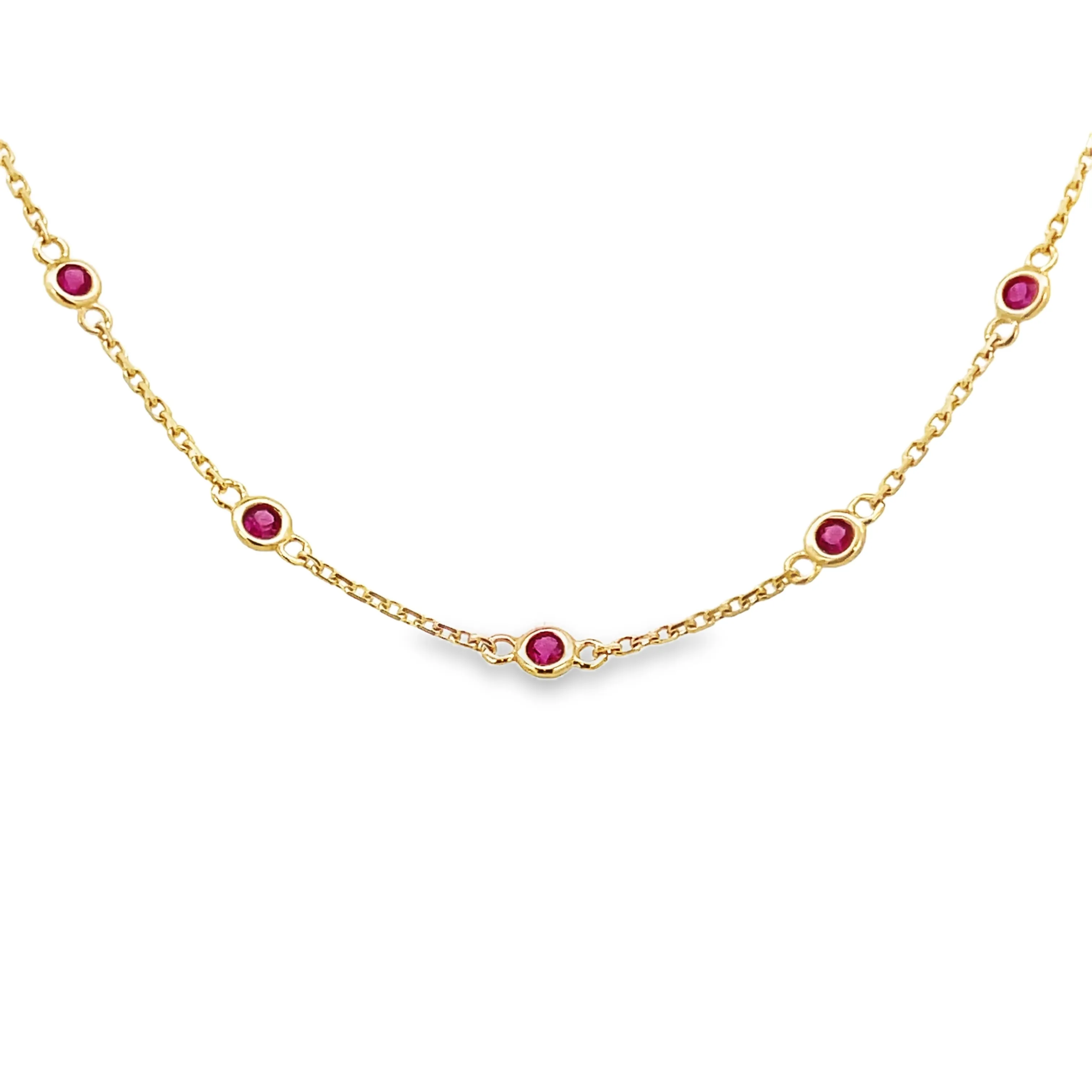 14K Ruby Bezel Station Necklace