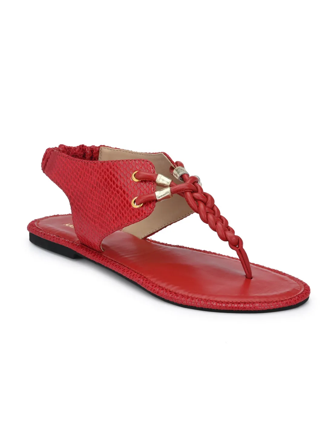 Aady Austin Women Red Snake print Open Toe Flats (AUSF19027)