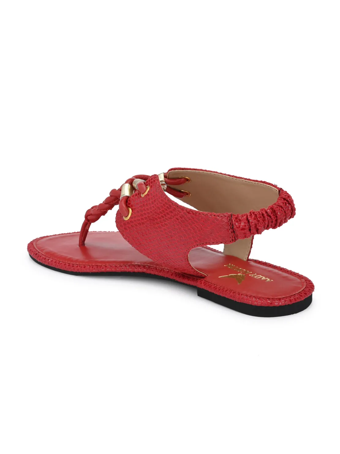 Aady Austin Women Red Snake print Open Toe Flats (AUSF19027)