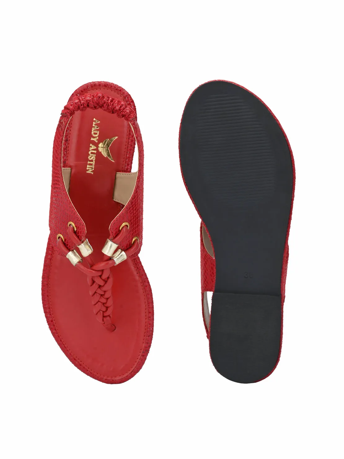 Aady Austin Women Red Snake print Open Toe Flats (AUSF19027)