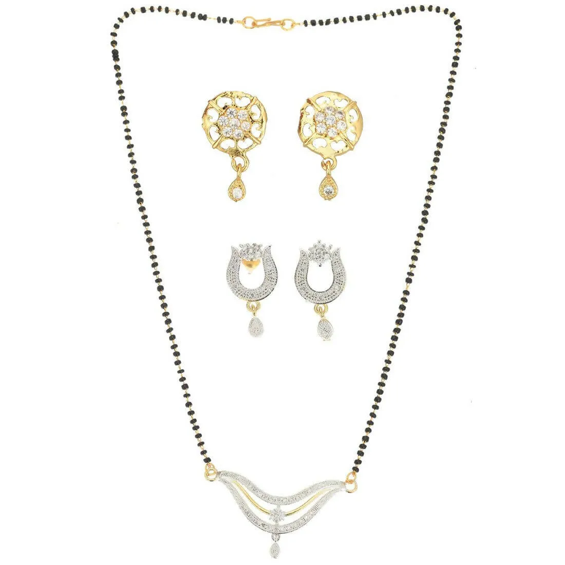 AanyaCentric Gold Plated Mangalsutra with Pendant, 2 Pair Earrings