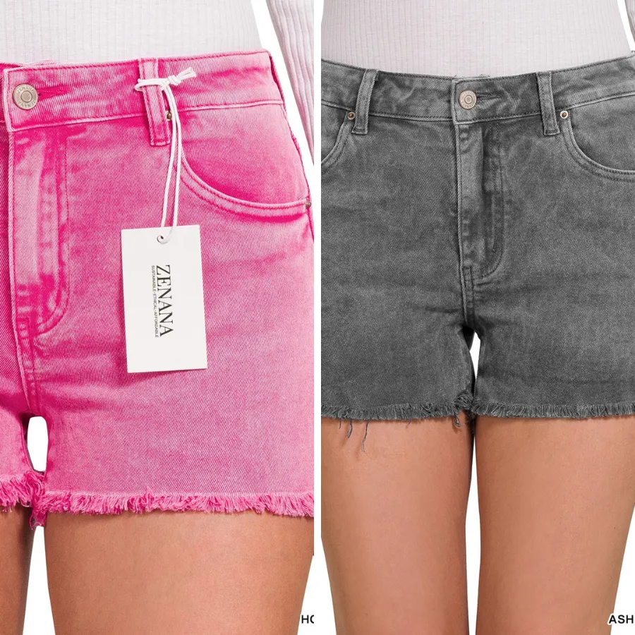 Acid Washed Frayed Shorts