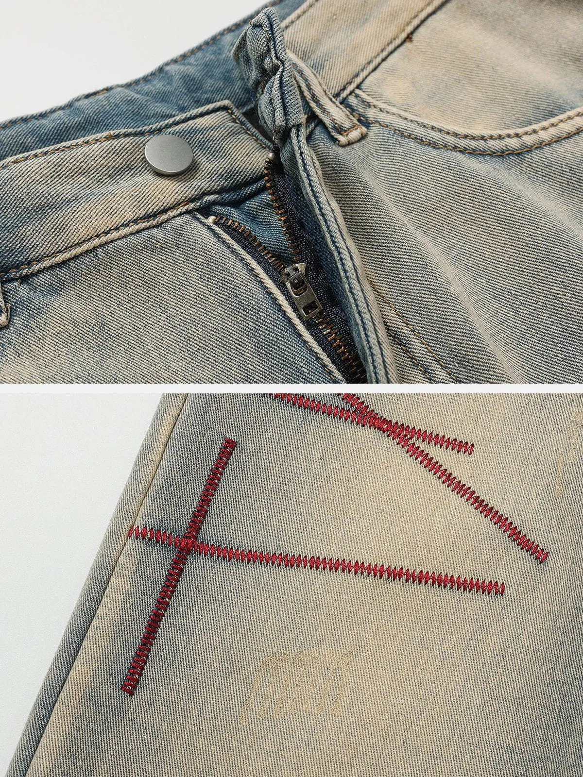 AlanBalen® - Contrast Embroidered Thread Washed Jeans