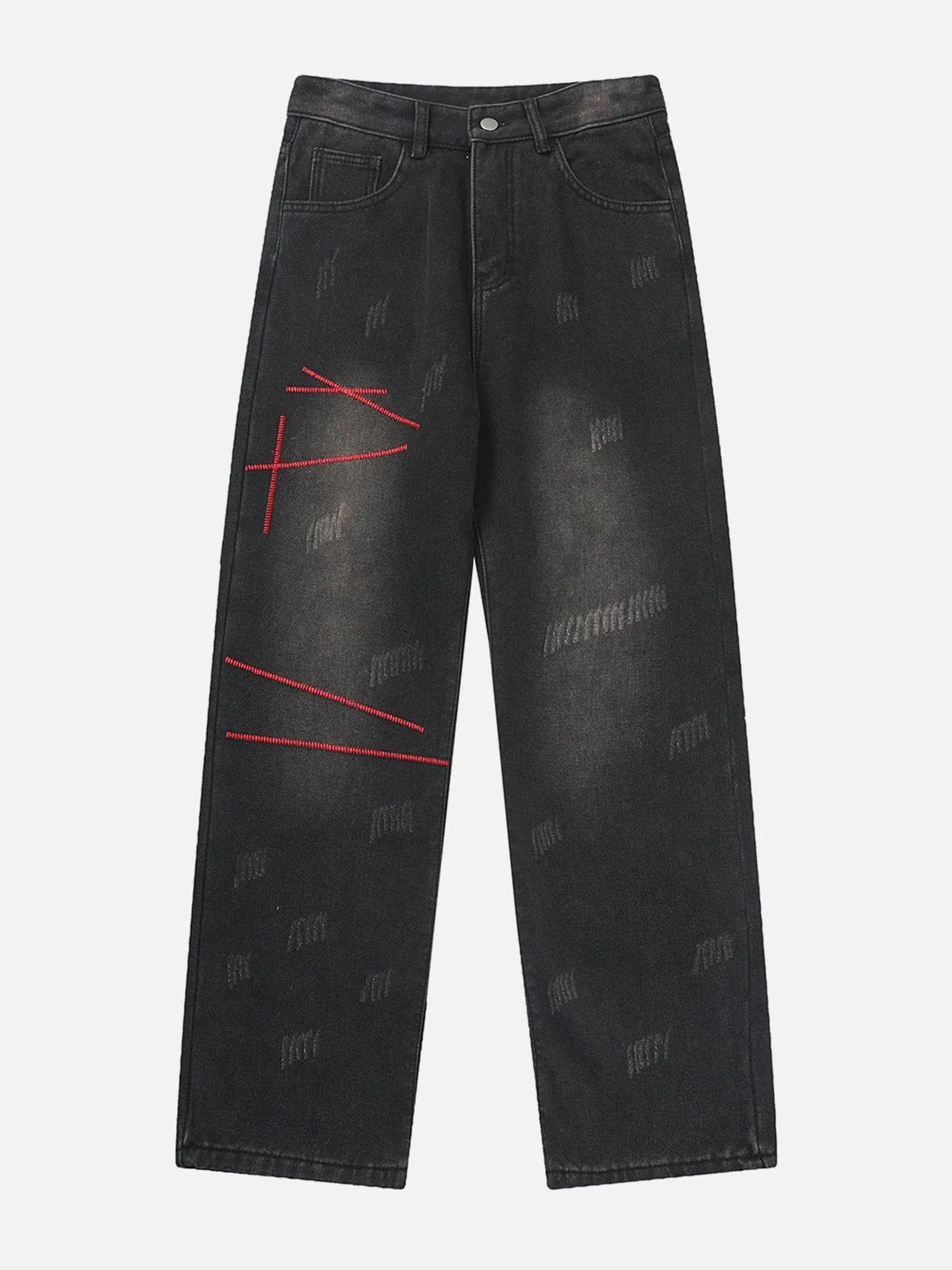 AlanBalen® - Contrast Embroidered Thread Washed Jeans