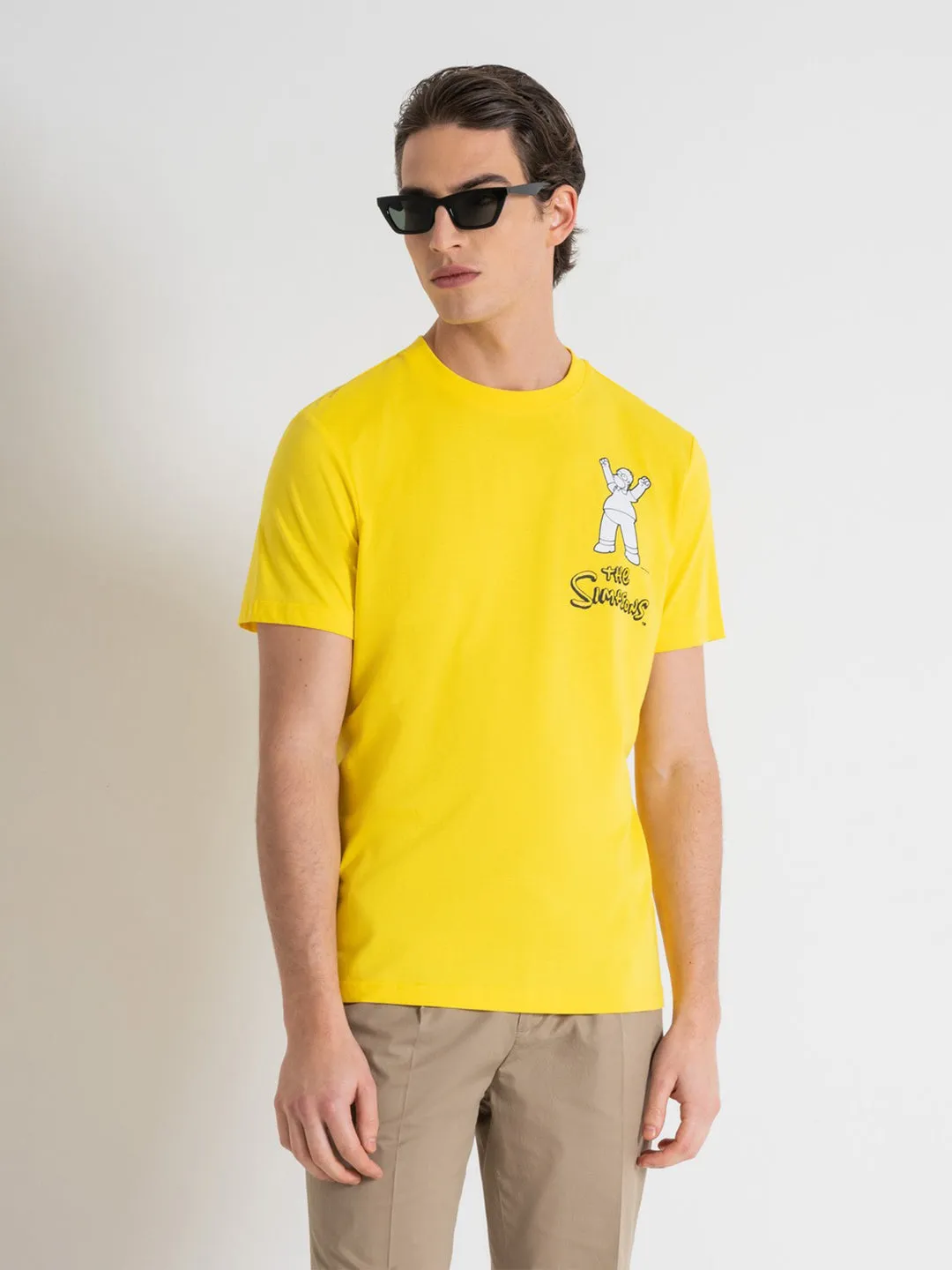 Antony Morato Men Yellow Printed Round Neck Short Sleeves T-shirt