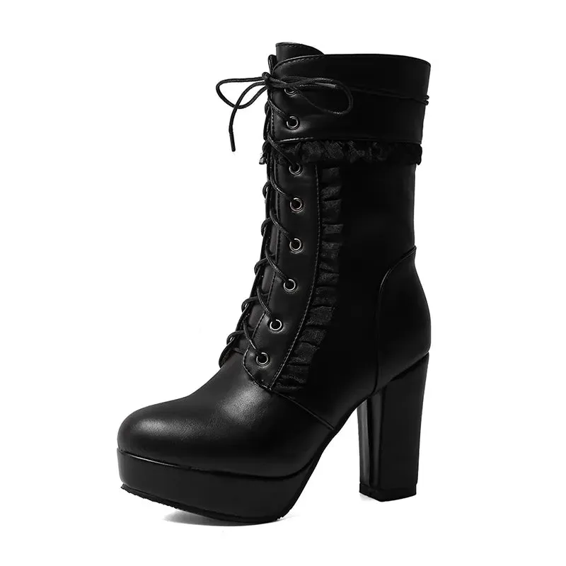 Autumn Winter Short Boots For Women High Hoof Heels Ankle Strap Buckles Female Ankle Boots