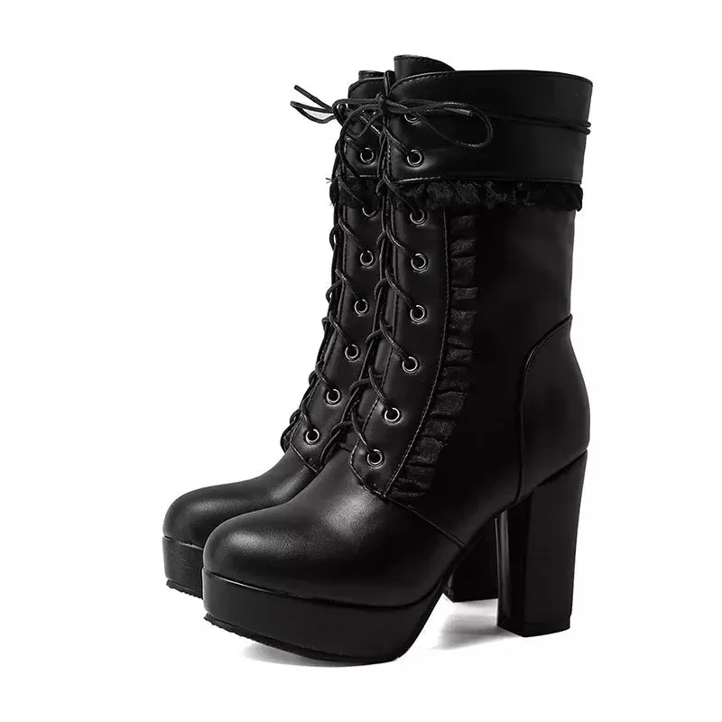 Autumn Winter Short Boots For Women High Hoof Heels Ankle Strap Buckles Female Ankle Boots