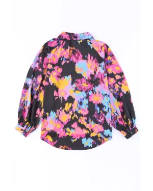 Azura Exchange Graffiti Print V-Neck Puff Sleeve Blouse - S