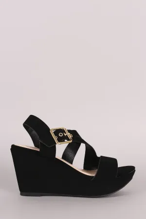 Bamboo Nubuck Asymmetrical Strappy Platform Wedge