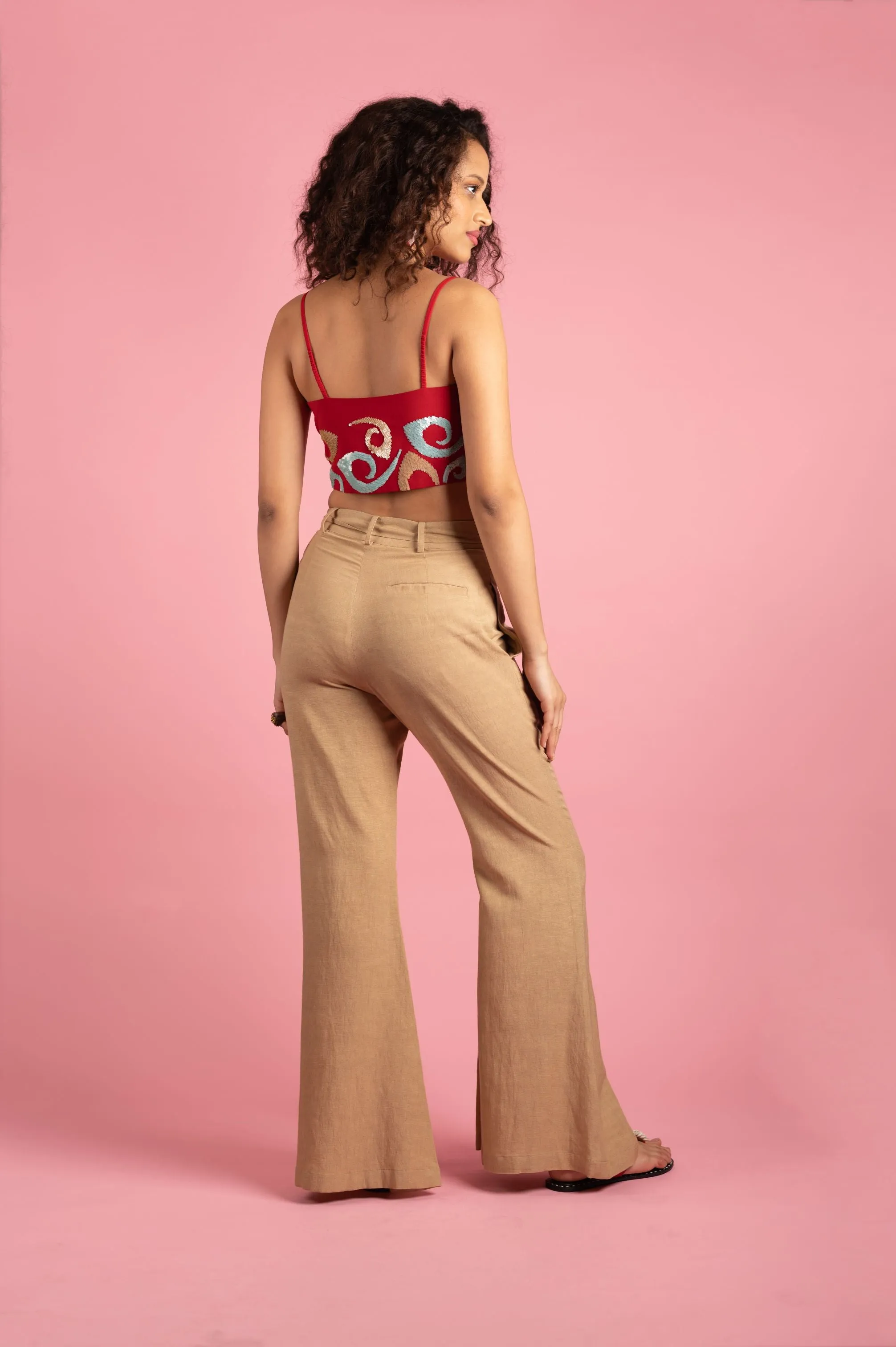 Beige Bell Bottom Pants