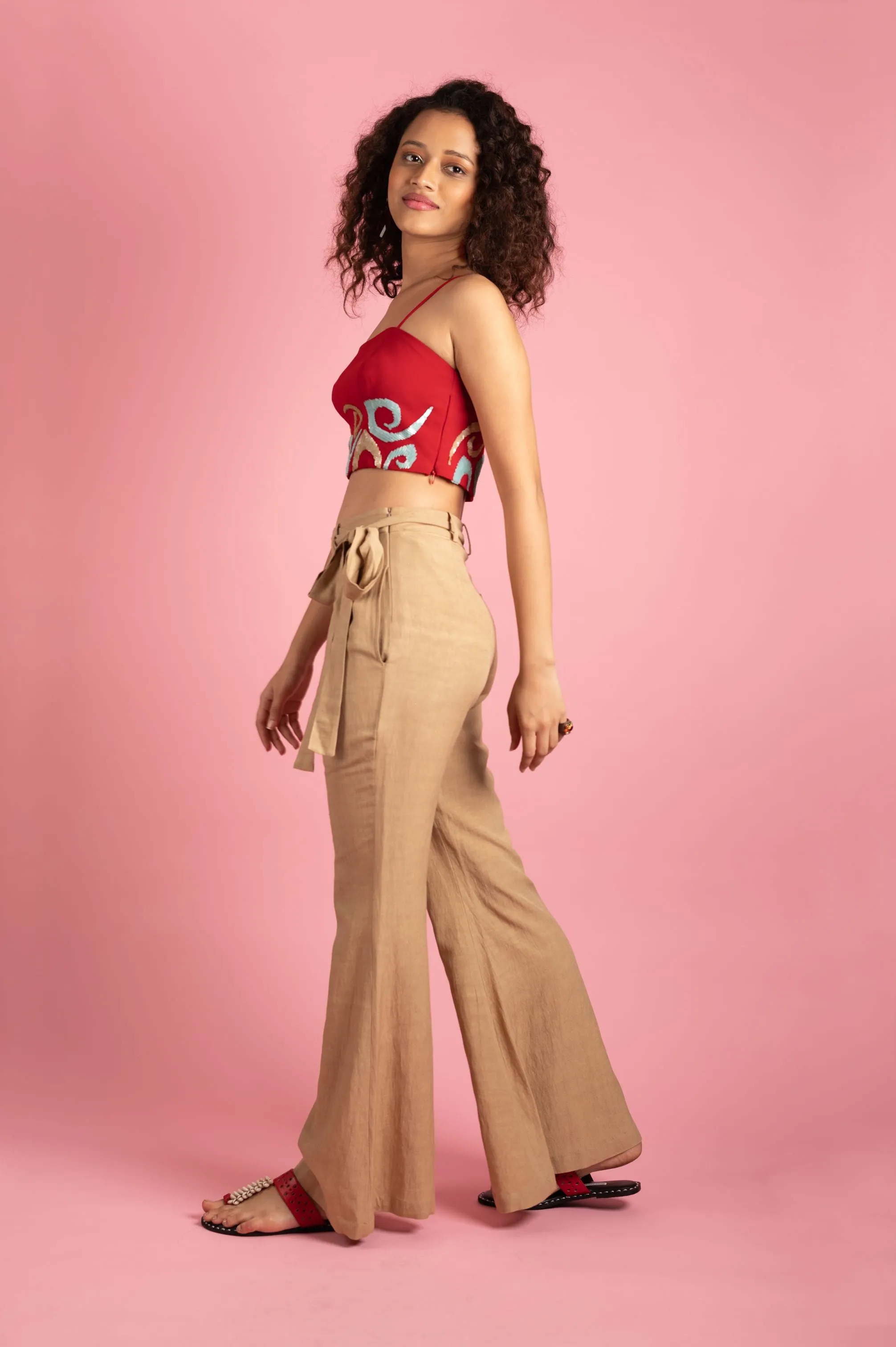 Beige Bell Bottom Pants