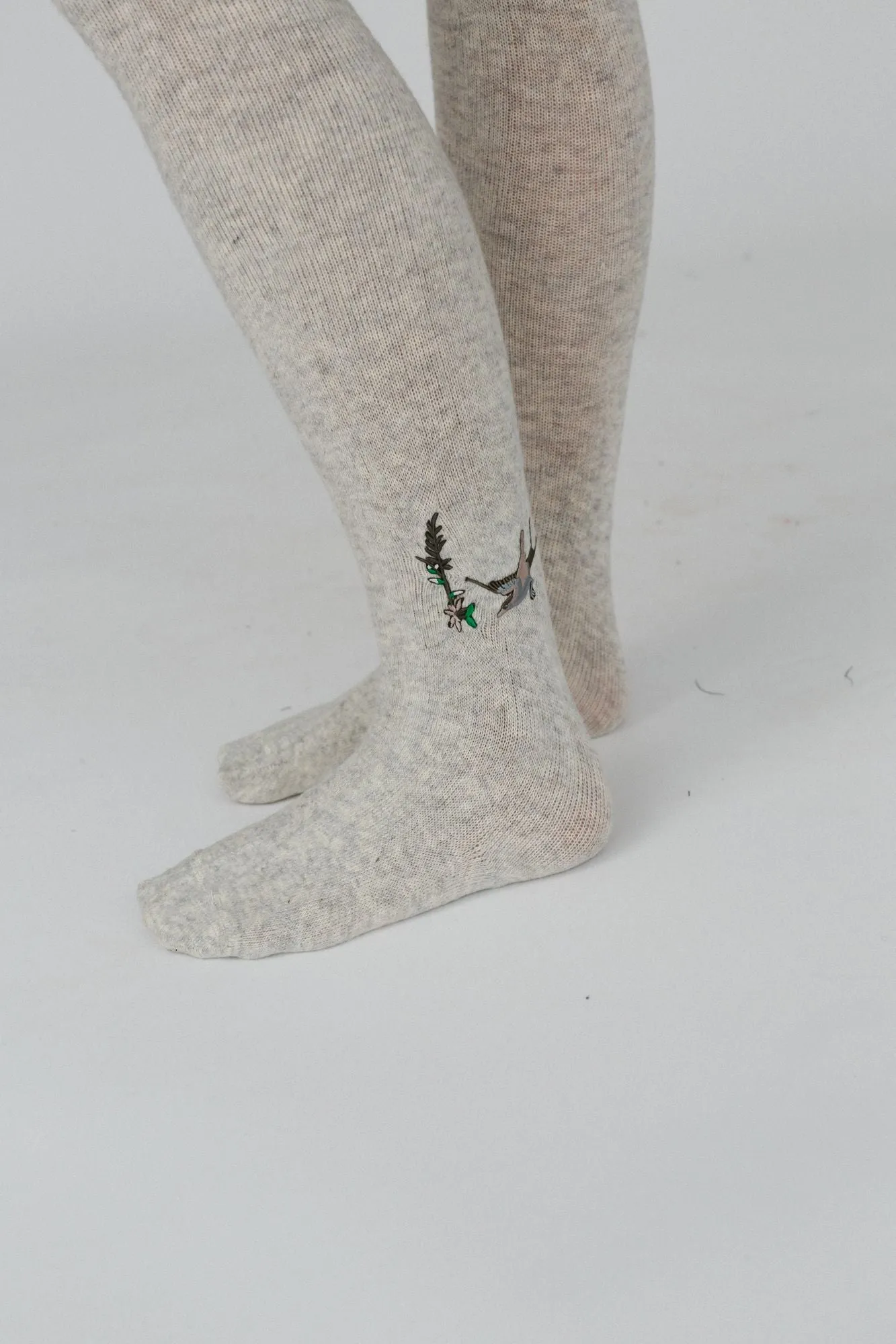 Birds Of A Feather Knee High Socks - Heather Gray