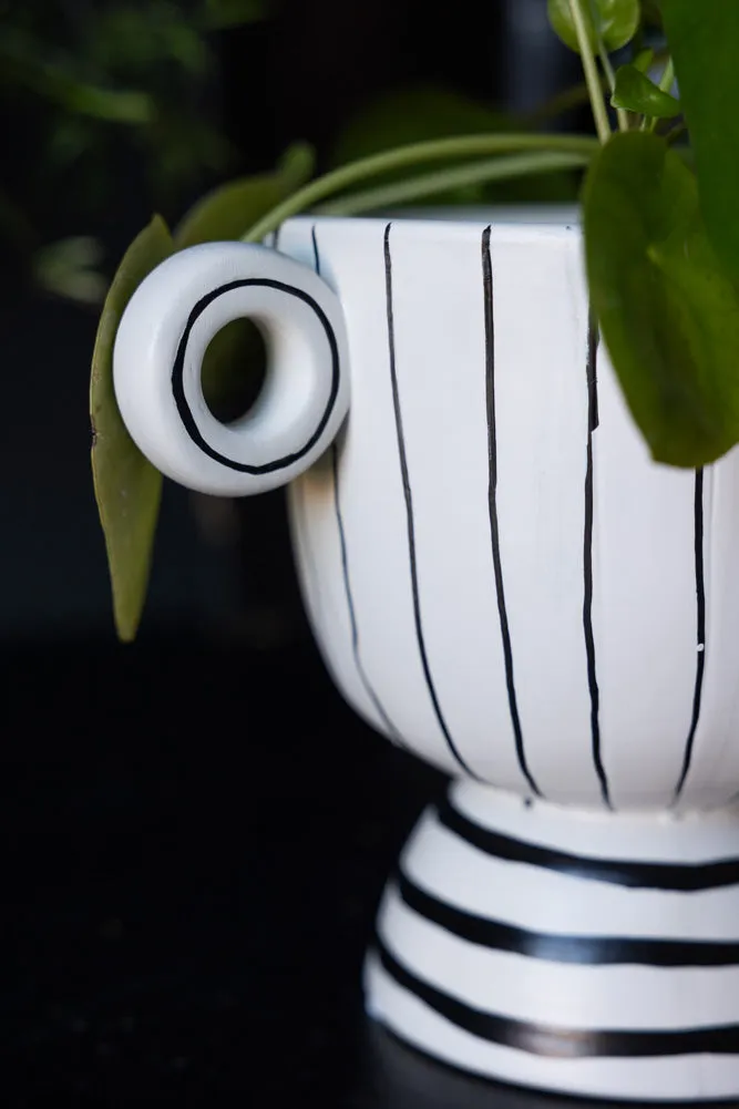 Black & White Stripe Vase with Handles