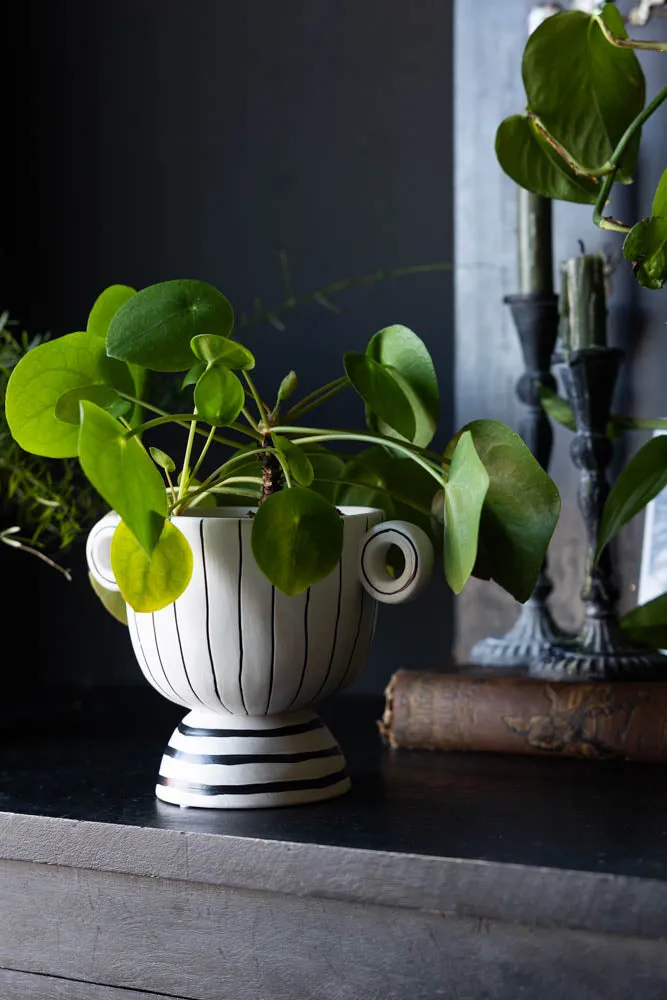 Black & White Stripe Vase with Handles