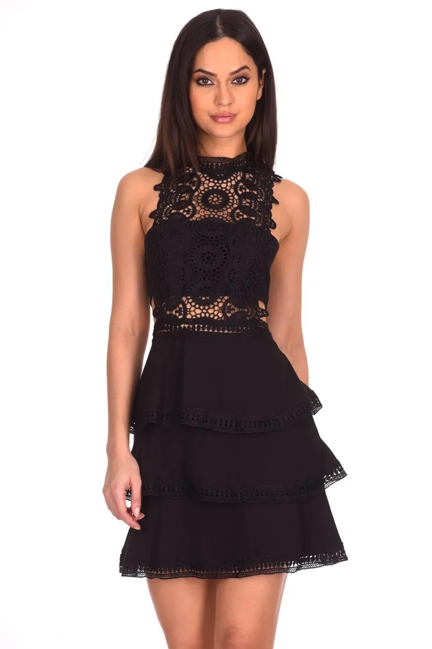 Black Crochet Skater Dress