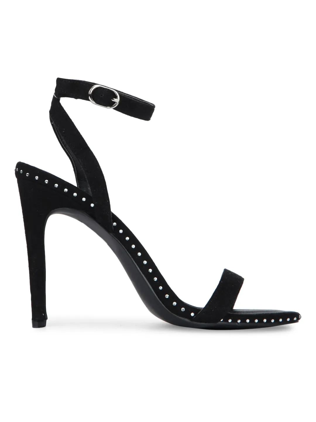 Black Micro Studded Ankle Strap Stilettos