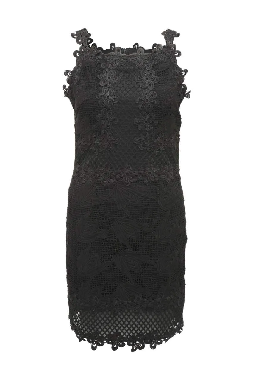 Black  Mini Dress with Lattice Crochet Detail