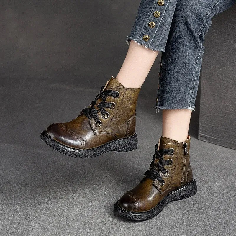 Brown Leather Ankle Boots For Women