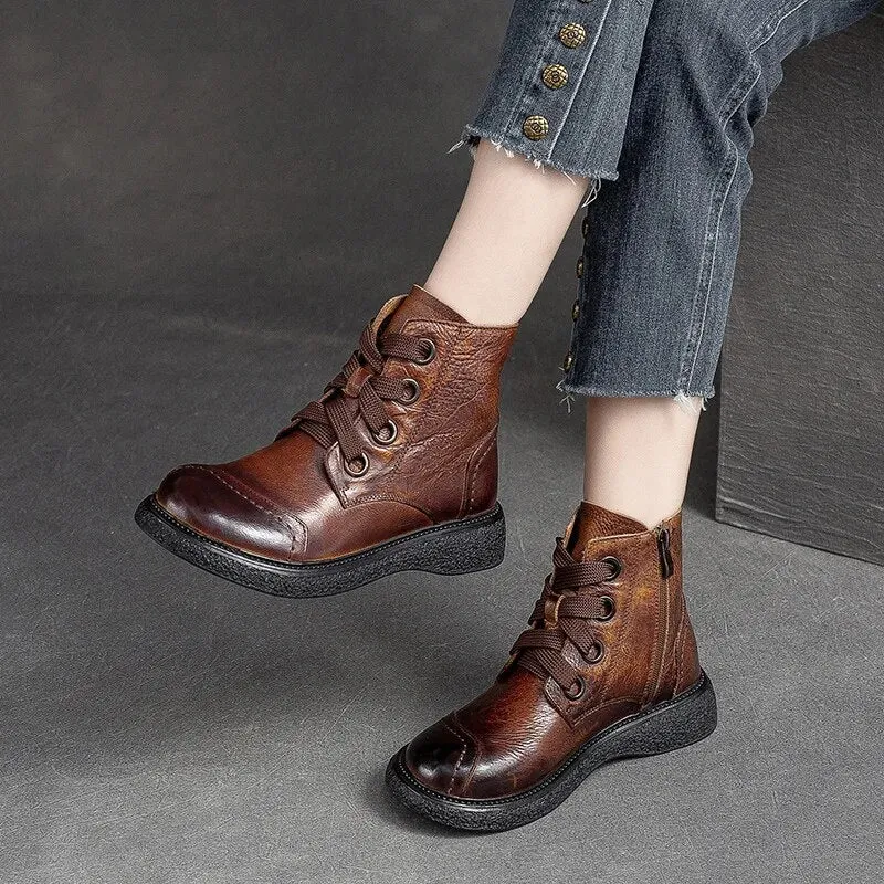 Brown Leather Ankle Boots For Women