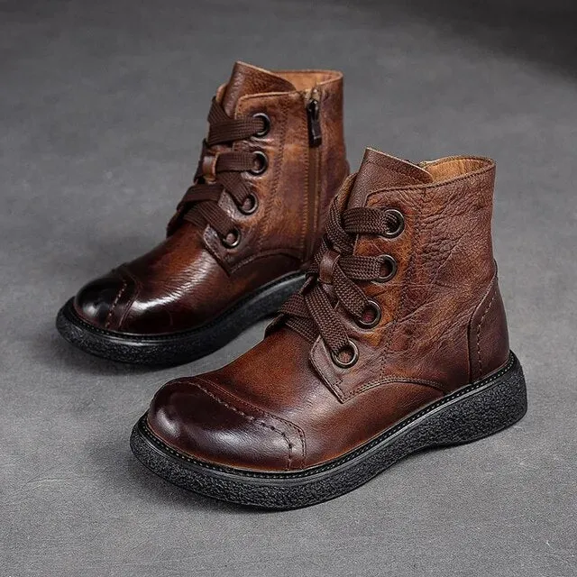 Brown Leather Ankle Boots For Women