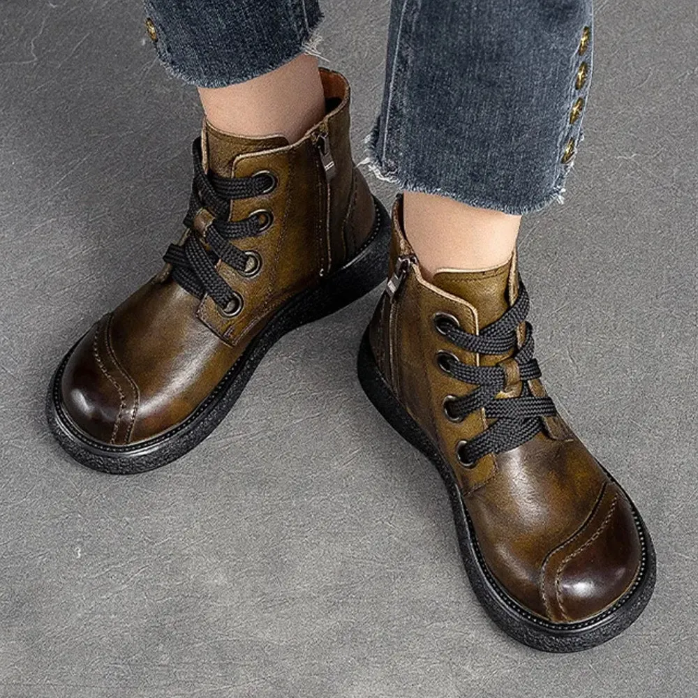 Brown Leather Ankle Boots For Women