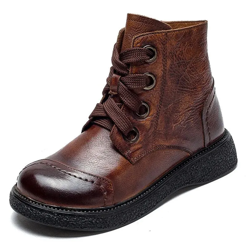 Brown Leather Ankle Boots For Women