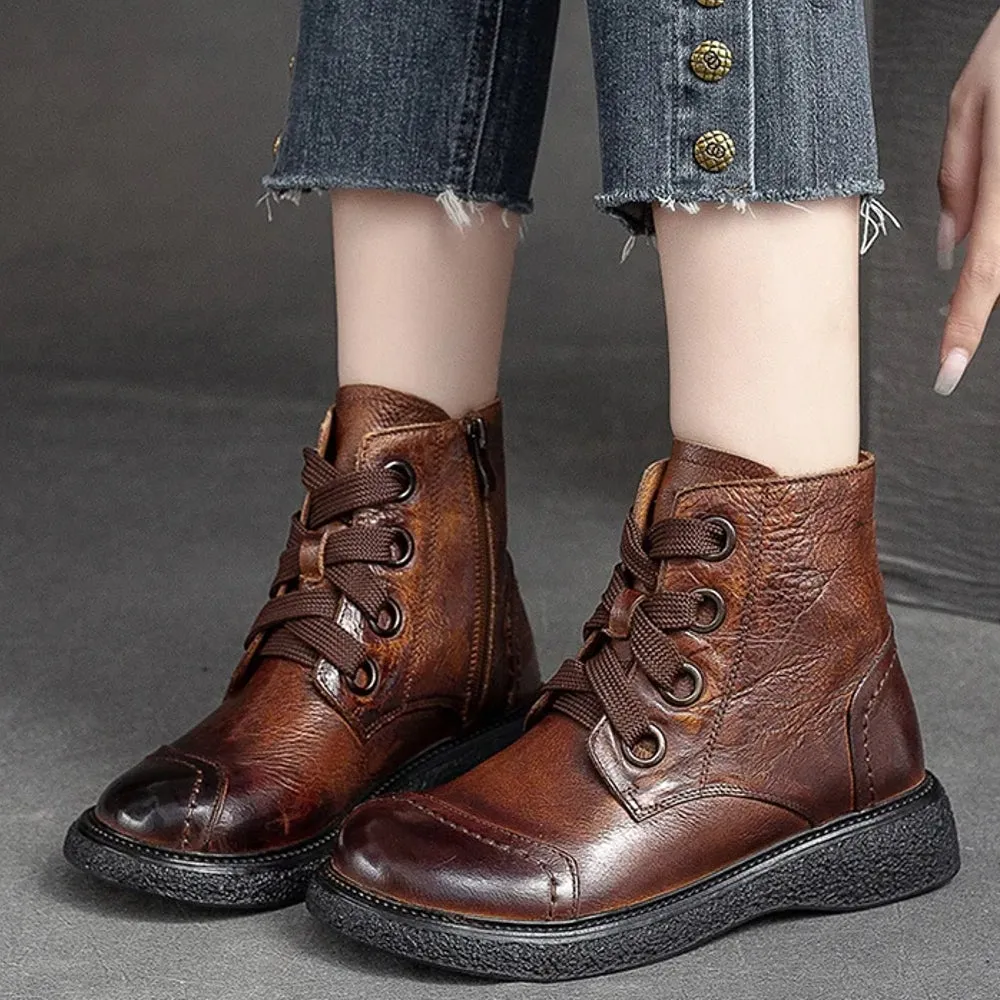 Brown Leather Ankle Boots For Women