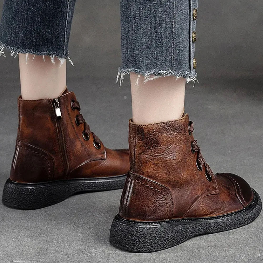 Brown Leather Ankle Boots For Women