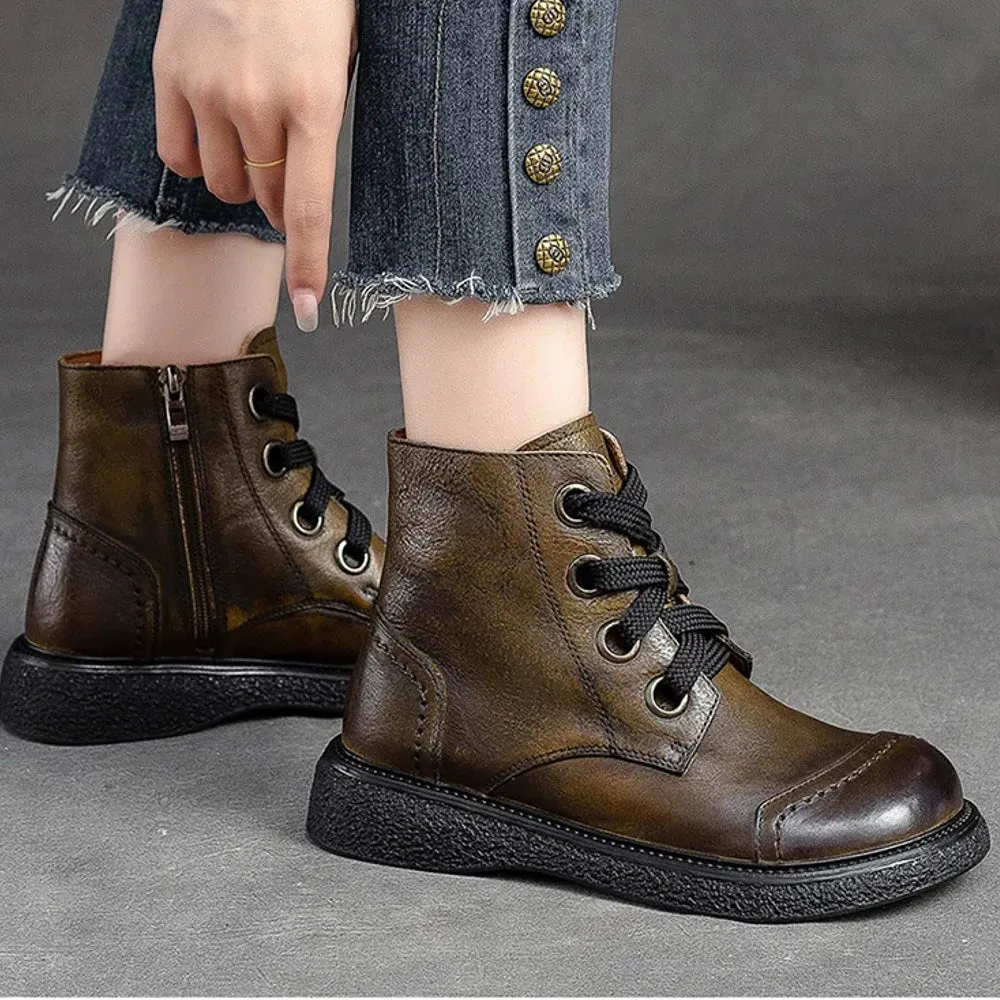 Brown Leather Ankle Boots For Women