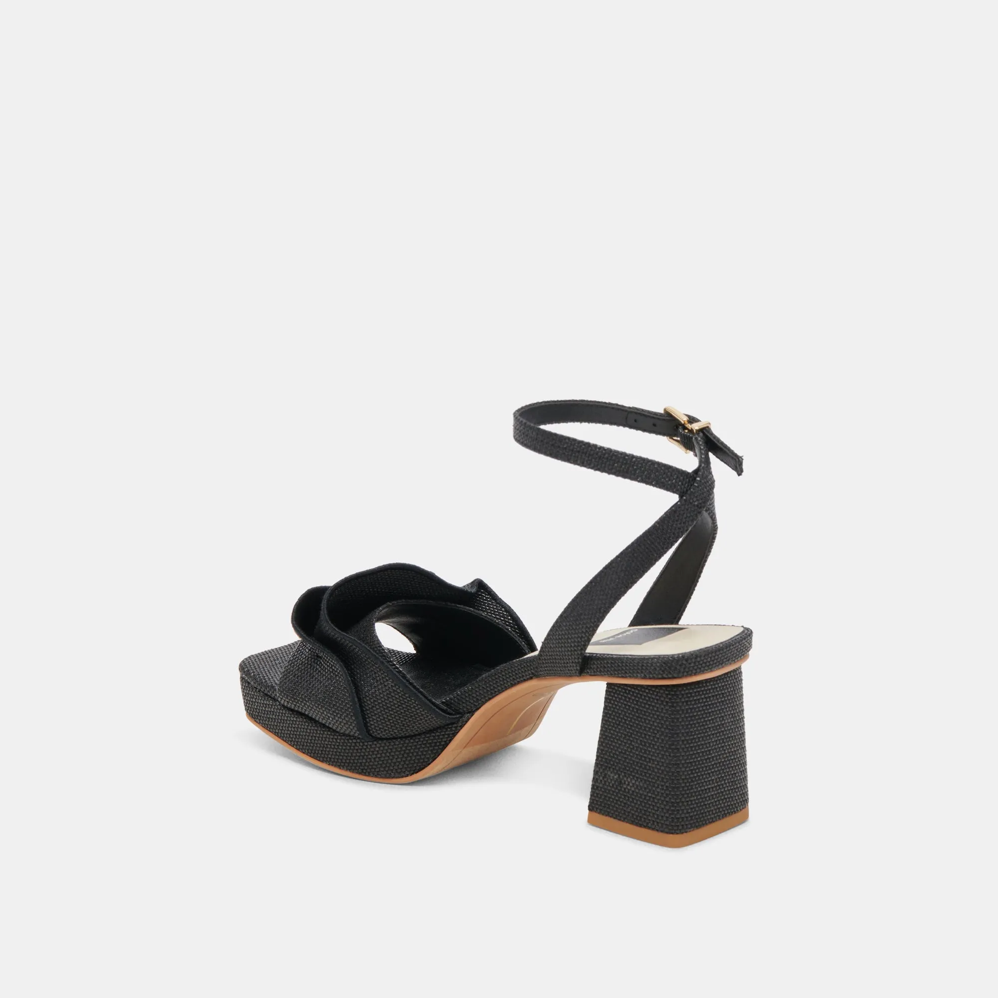 CHEER HEELS BLACK RAFFIA