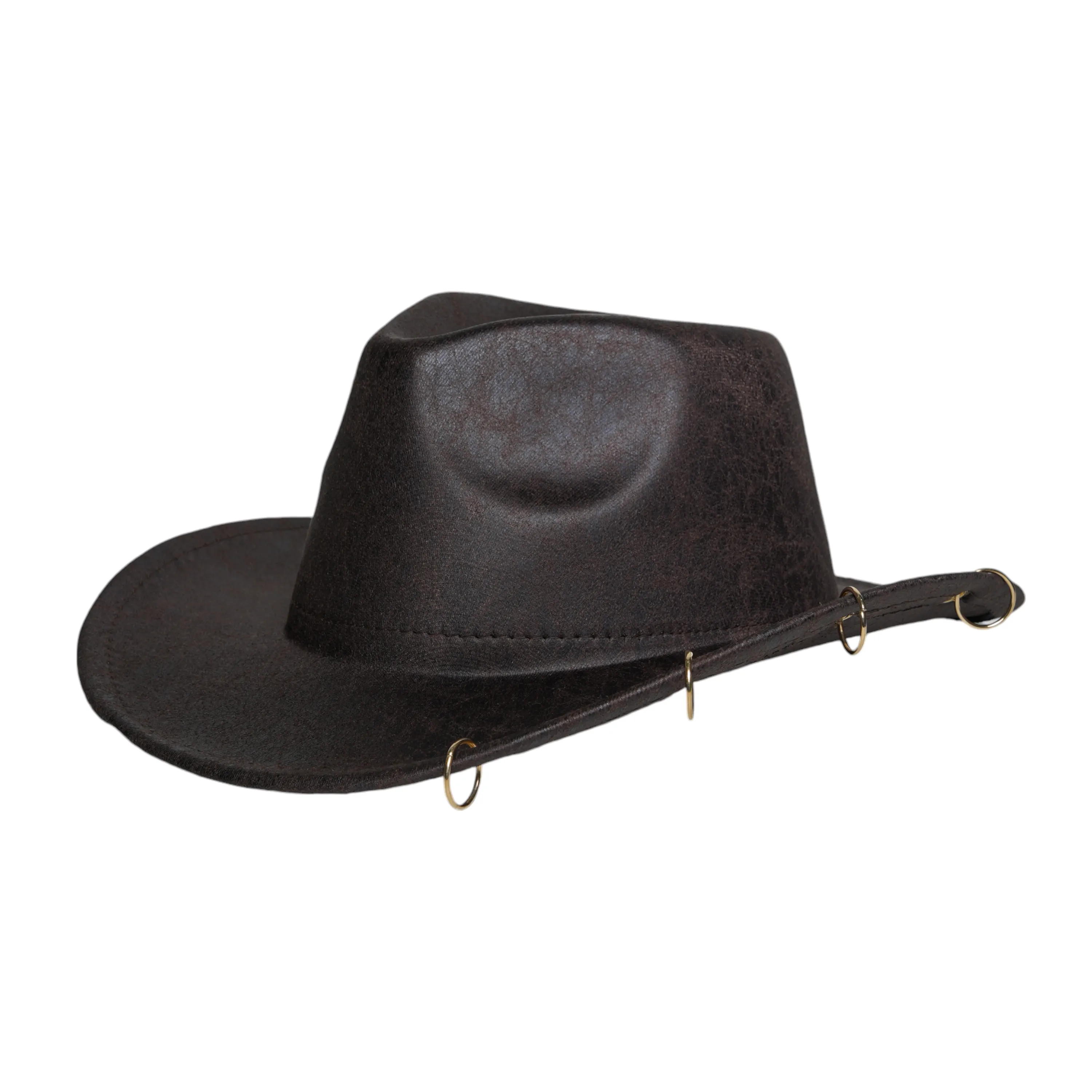 Chokore Leather Cowboy Hat with Metal Ring Details (Dark Brown)