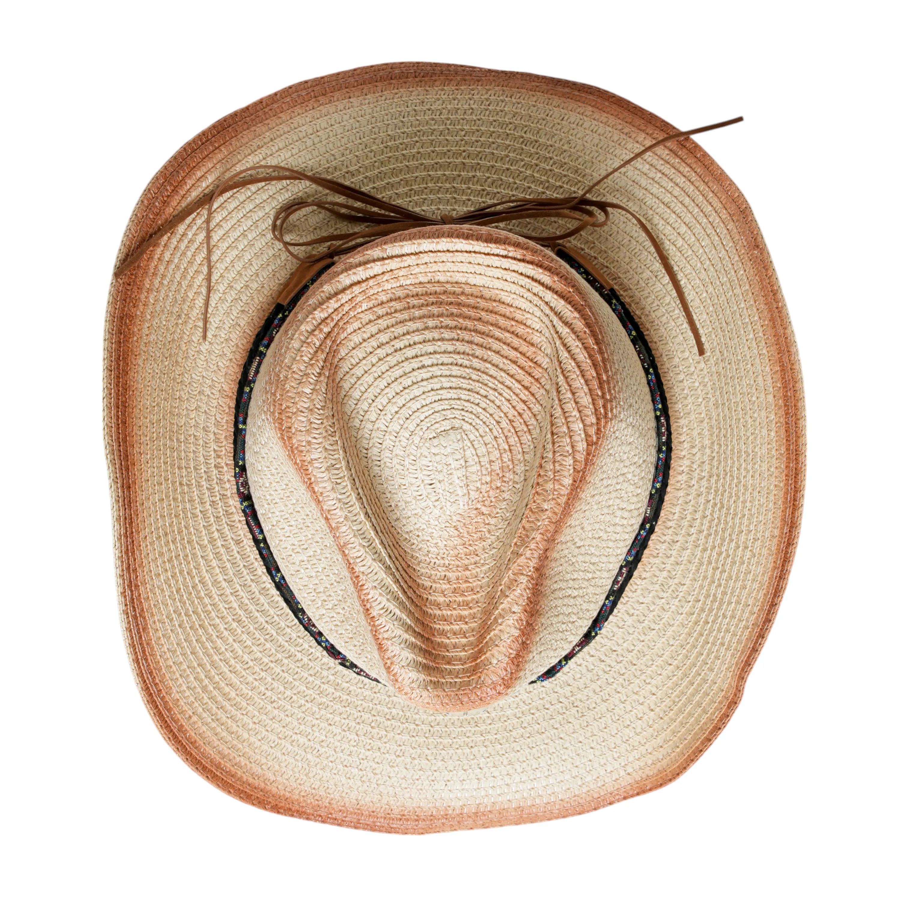 Chokore Ombre Straw Cowboy Hat with Bull Head Belt (Light Brown)