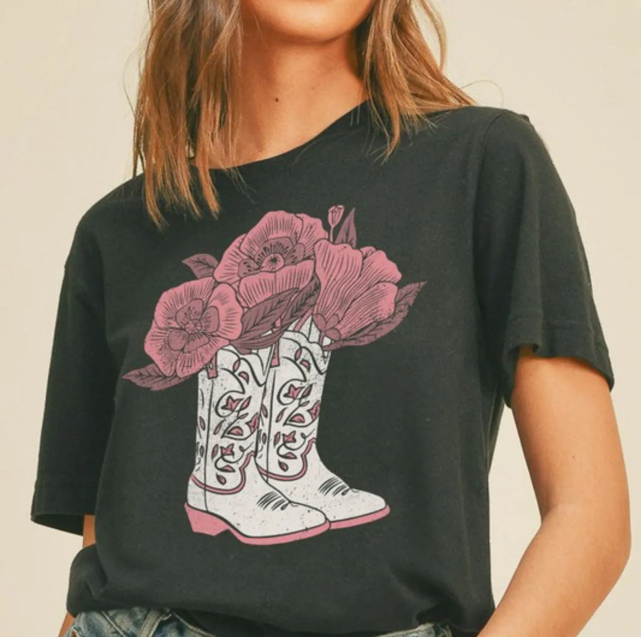 Cowboy Boots Flower Graphic Tee