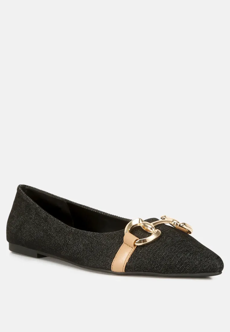 Cressida Denim Horsebit Detail Ballet Flats