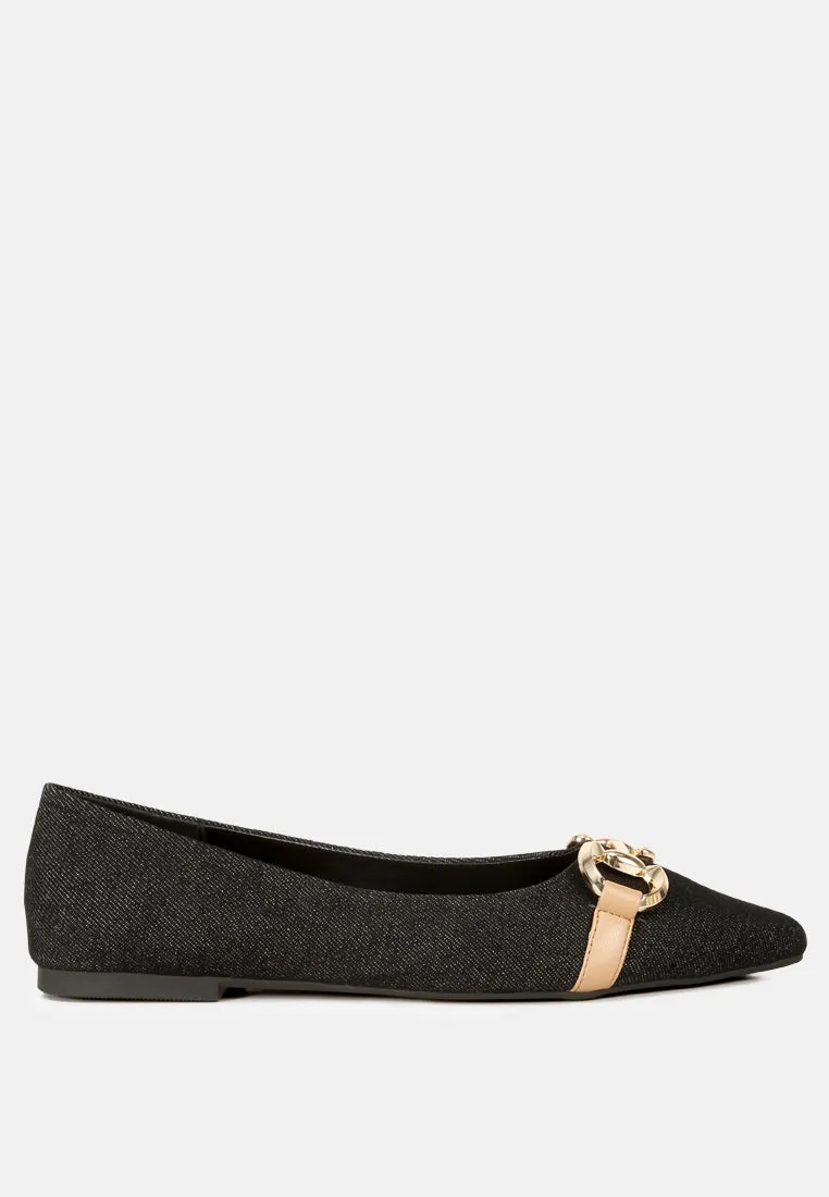 Cressida Denim Horsebit Detail Ballet Flats