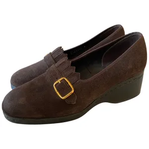 Dark brown suede vintage 1970s St Michael wedge heel shoes UK 4