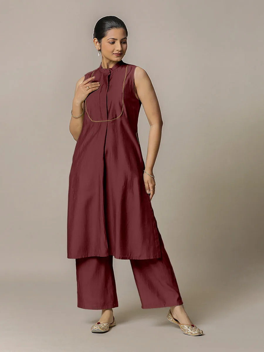 Eira x Rozaana | A Line Kurta w/ Mandarin Collar in Deep Maroon | Coords or Only Kurta