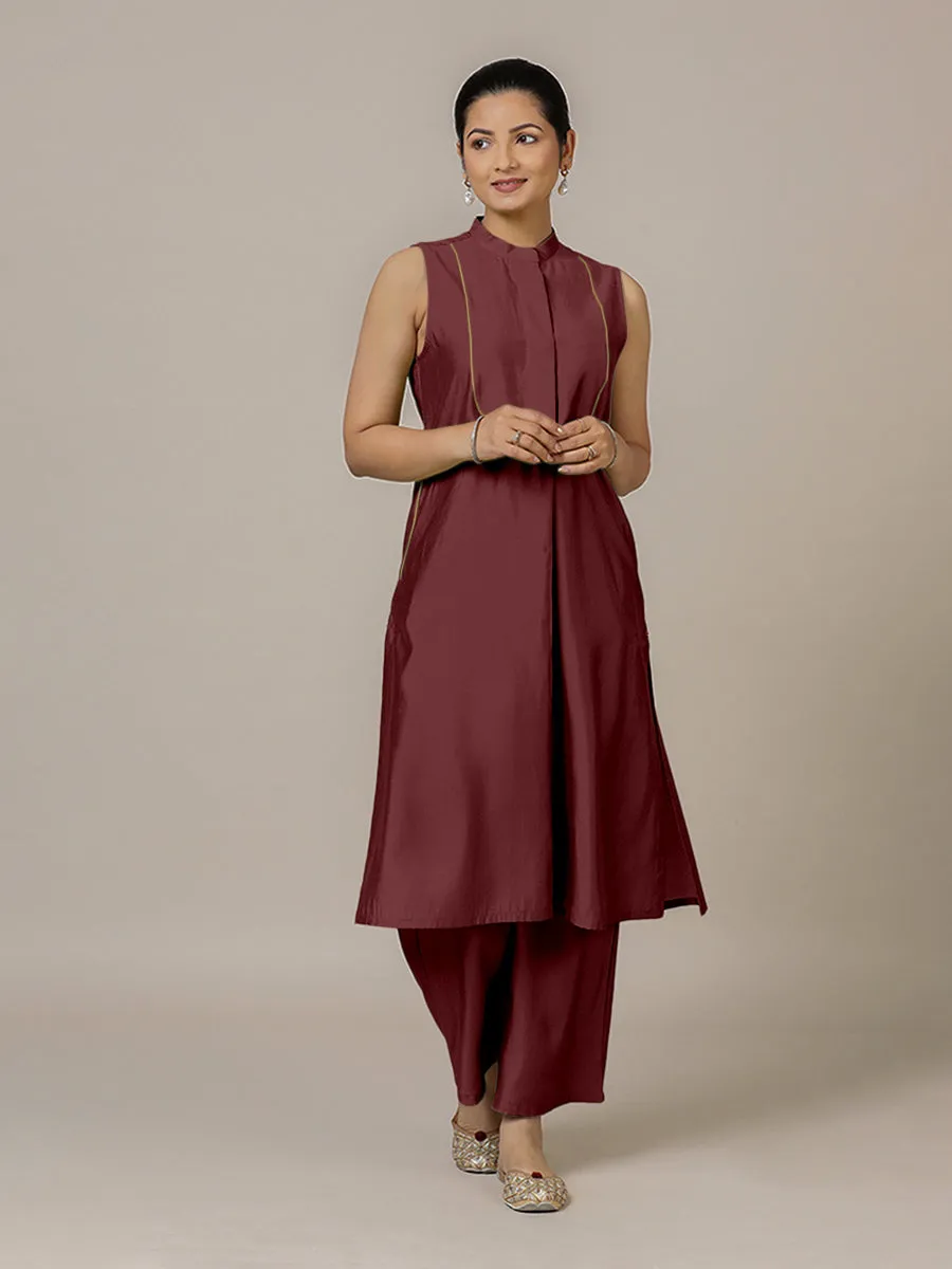 Eira x Rozaana | A Line Kurta w/ Mandarin Collar in Deep Maroon | Coords or Only Kurta