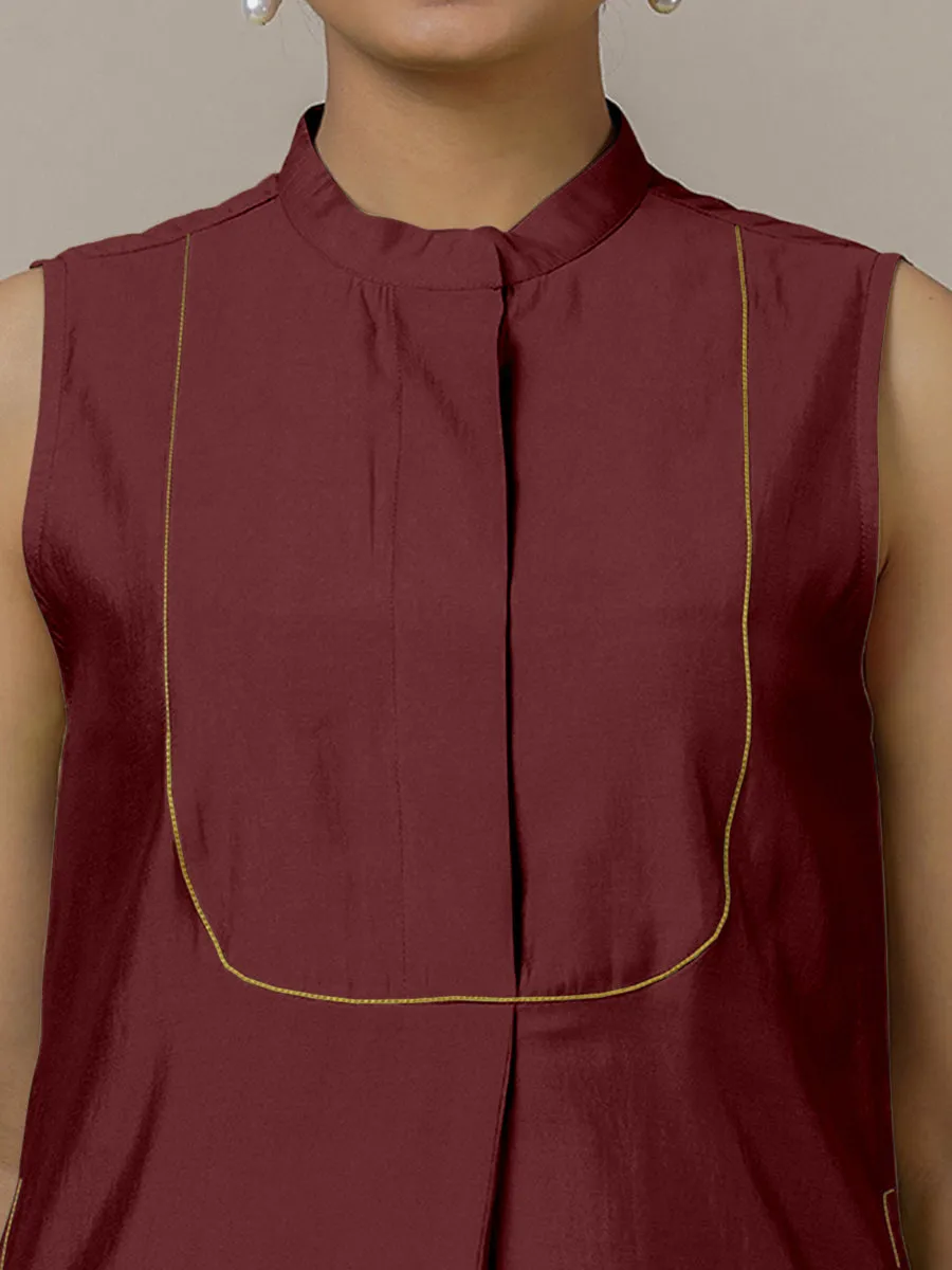 Eira x Rozaana | A Line Kurta w/ Mandarin Collar in Deep Maroon | Coords or Only Kurta