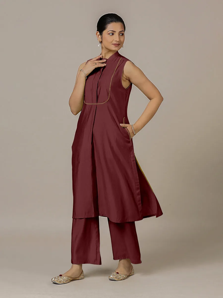 Eira x Rozaana | A Line Kurta w/ Mandarin Collar in Deep Maroon | Coords or Only Kurta