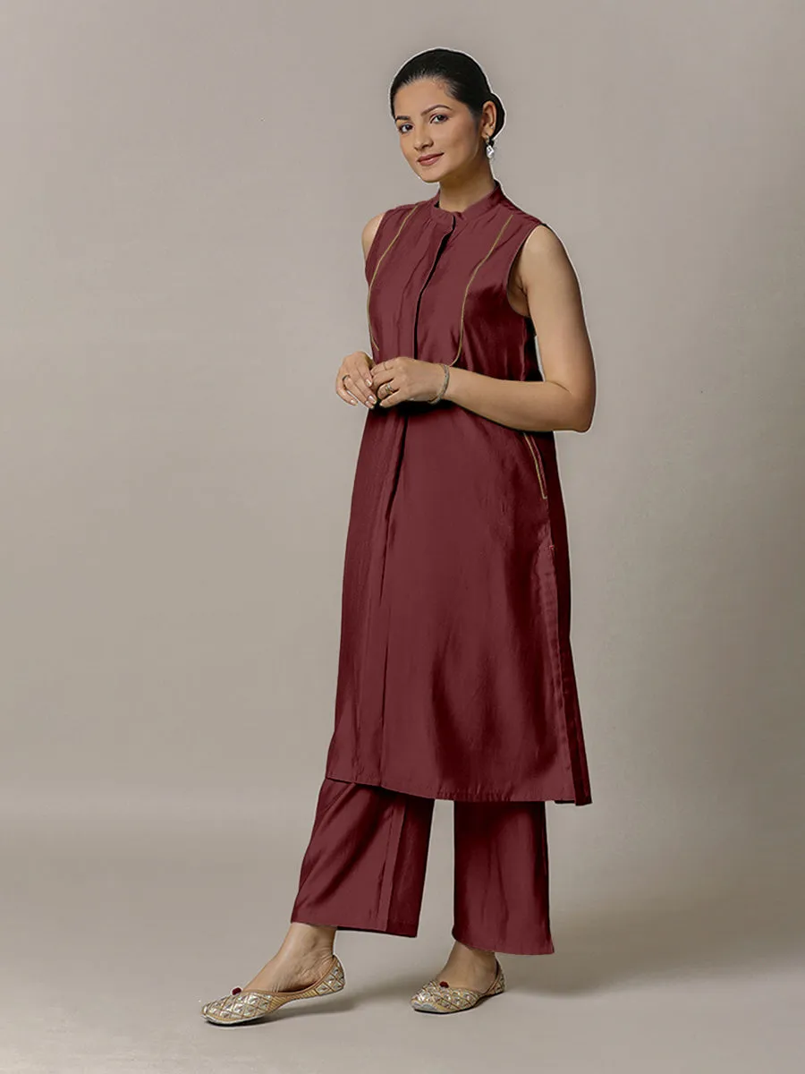 Eira x Rozaana | A Line Kurta w/ Mandarin Collar in Deep Maroon | Coords or Only Kurta