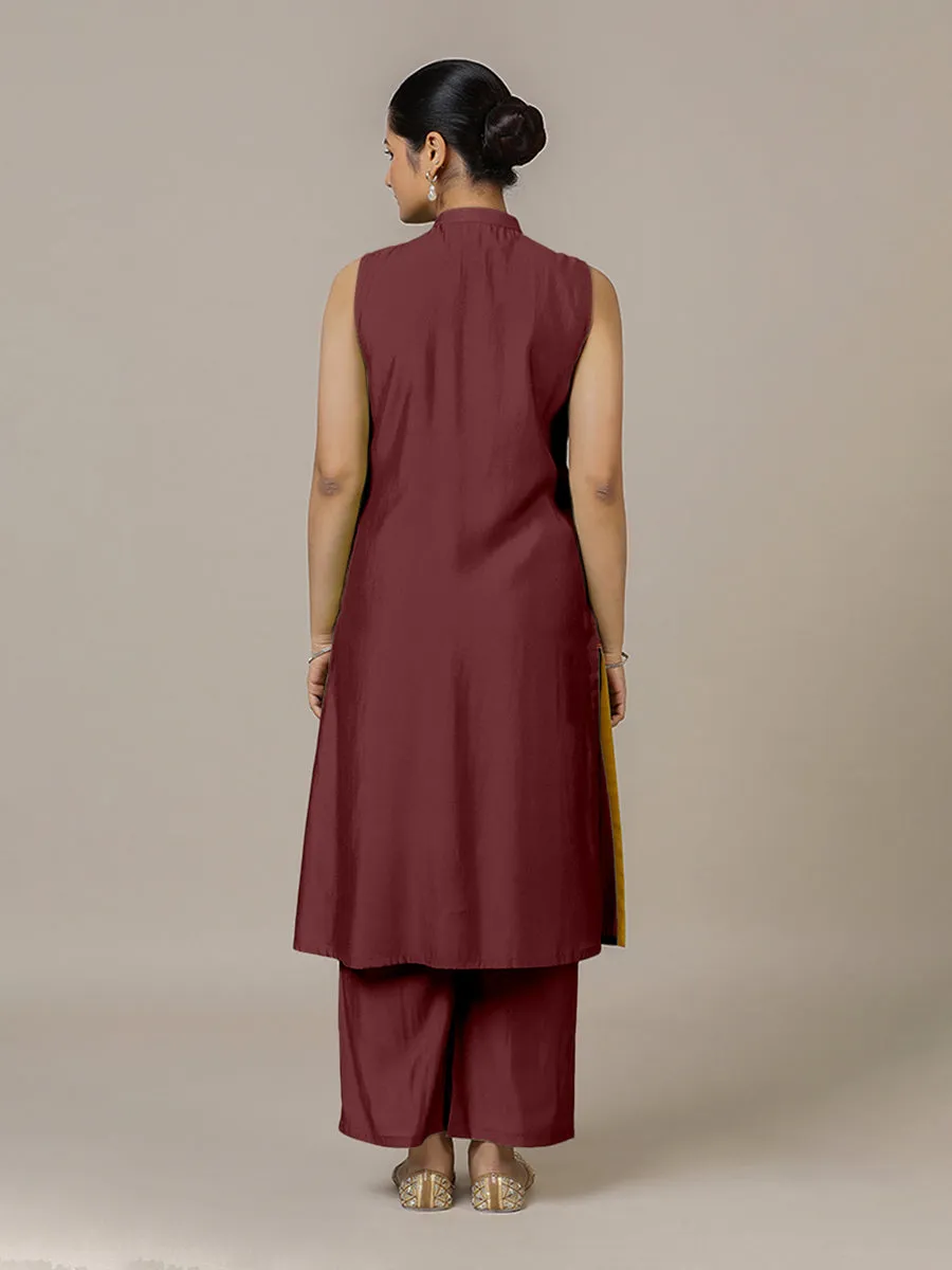 Eira x Rozaana | A Line Kurta w/ Mandarin Collar in Deep Maroon | Coords or Only Kurta