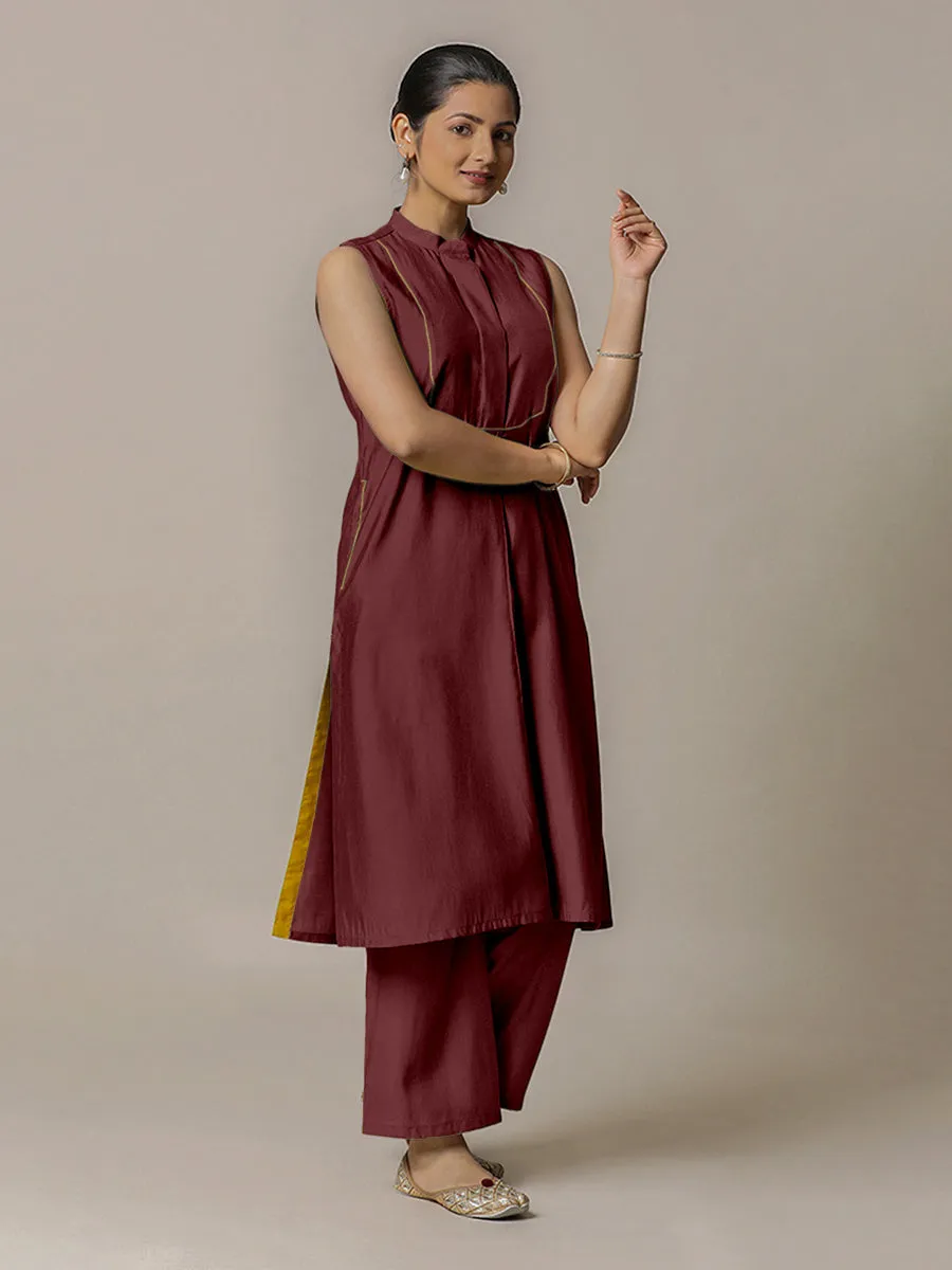 Eira x Rozaana | A Line Kurta w/ Mandarin Collar in Deep Maroon | Coords or Only Kurta