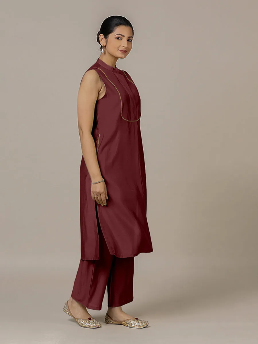 Eira x Rozaana | A Line Kurta w/ Mandarin Collar in Deep Maroon | Coords or Only Kurta