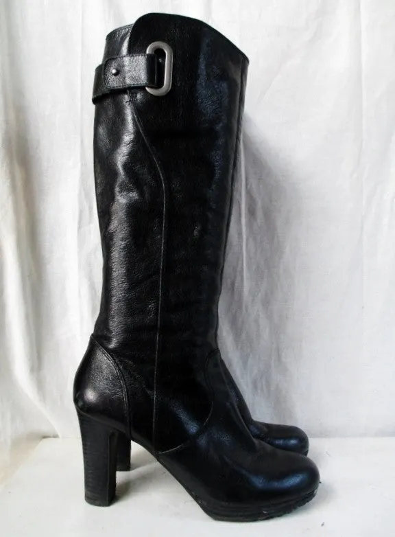 ENZO ANGIOLINI YUDANI Knee Shiny High LEATHER Goth Industrial BOOT Shoe BLACK 9.5